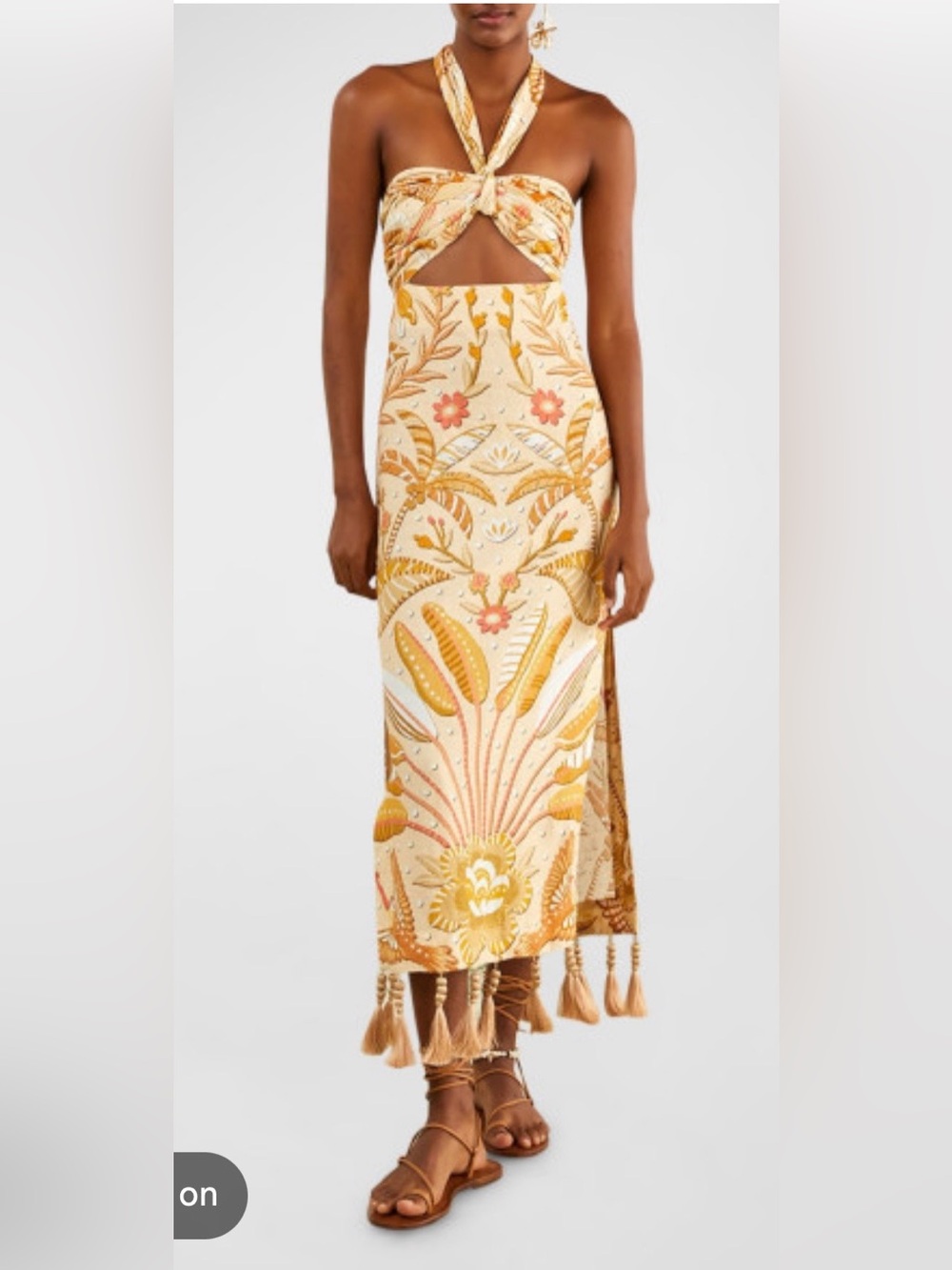 Farm Rio Jungle Chic Halter Dress with Tassels